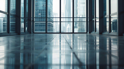 empty ground floor with modern cityscape and office buildings : Generative AI