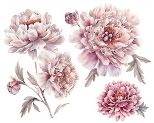 A collection of peony illustrations with a vintage vibe making a great abstract wallpaper or an elegant background, potential best-seller