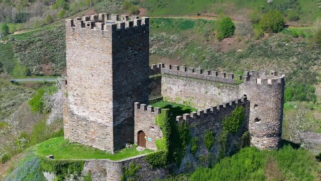Aerial View Of Doiras Castle, Medieval Fortification And Monument In Cervantes, Spain.