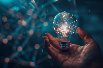 A person is holding a light bulb in their hand