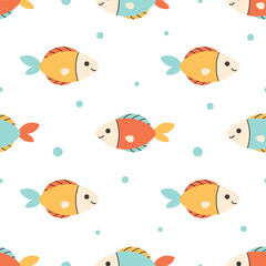 Seamless pattern with cute fishes. Sea animals. Ocean fauna. Vector illustration in flat style