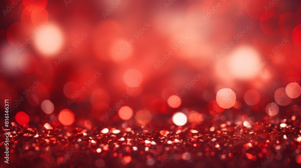 Wall mural A close-up shot of sparkling red glitter with bokeh lights gives a sense of celebration and luxury