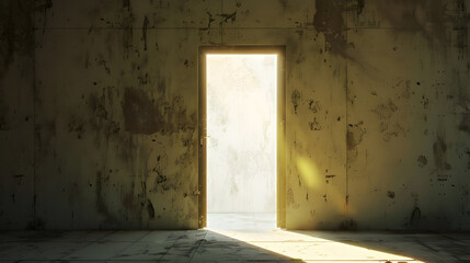 Door opening filled with light in construction site : Generative AI