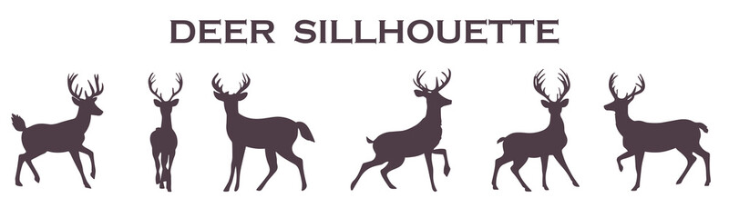 Deer silhouette collection. Set of black Deer silhouette. Deer silhouette set.