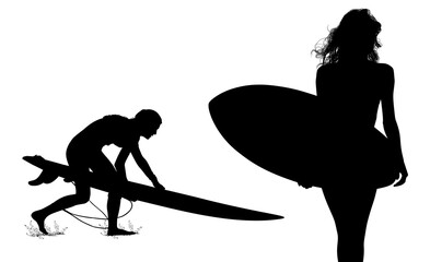surfistas, contraluz, vector, tabla, surf, mar, atardecer, mujer surfista, silueta, tablista, ilustracion, arte surf, rosa, surfista en la playa, chica surf, mujer