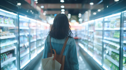 Woman shopping among empty shelves at a supermarket during coronavirus pandemic : Generative AI