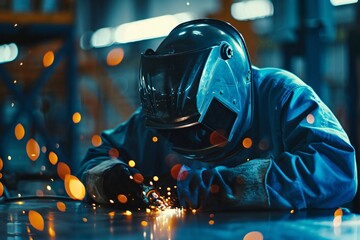 An engineer worker cuts steel
