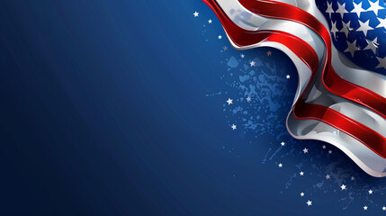 The American flag, symbolizing the USA and Independence Day, is prominently displayed against a blue background to celebrate the 4th of July
