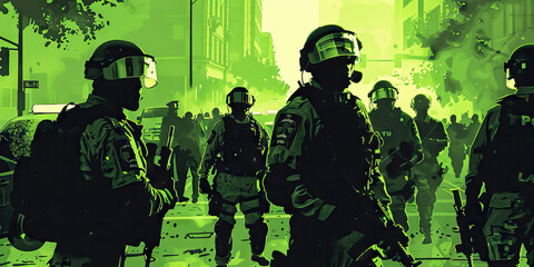 Dialogue (Green): Symbolizes the importance of open communication and dialogue between police and protesters to prevent escalation of tensions