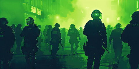 Dialogue (Green): Symbolizes the importance of open communication and dialogue between police and protesters to prevent escalation of tensions