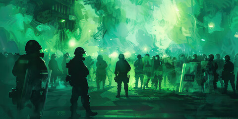 Dialogue (Green): Symbolizes the importance of open communication and dialogue between police and protesters to prevent escalation of tensions