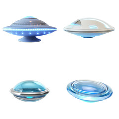 A small egg shaped UFO with faint blue light, Di-Cut PNG style, Isolated on white background