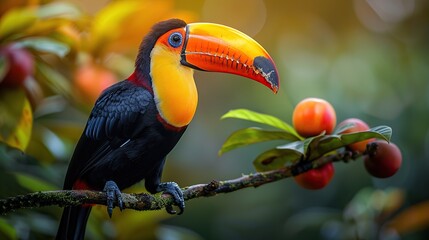 Obraz premium Tropical rainforest Toco toucan in the reserve of exotic tropical birds.