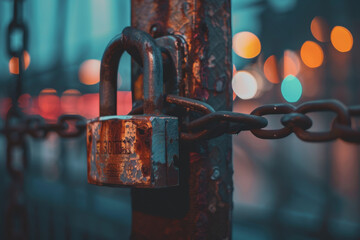 A rusty padlock with the word secure on it - Powered by Adobe