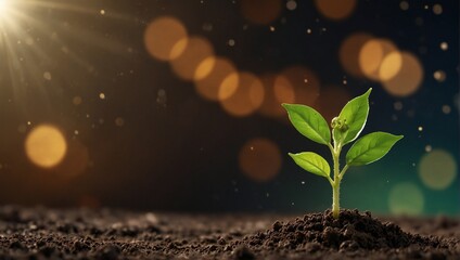 young plant sprout growing up with sunshine and fireworks	