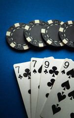 A winning combination of two pair cards on a poker table in a club. Successful poker game concept...