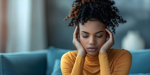 Woman experiences burnout, migraines, stress, and depression leading to a breakdown. Concept Mental Health, Women's Health, Burnout, Stress, Depression, Migraines