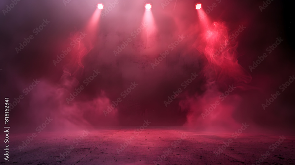 Poster the dark stage shows dark red background an empty dark scene neon light and spotlights the concrete 