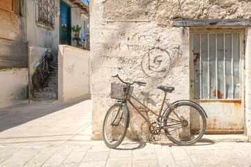 Street with bicycle in Lefkada, Greece