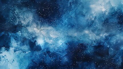 Blue Space With Stars Watercolor Painting