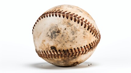 High-quality image of an old, scuffed baseball against a white backdrop, ideal for sports and history themes