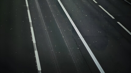 Empty highway black asphalt road and white dividing lines Top view : Generative AI