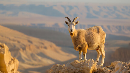 Fototapeta premium The Nubian mountain goat the crater of Mitzpe Ramon The Negev Desert Israel : Generative AI