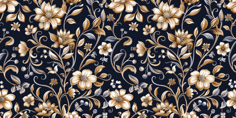 Floral pattern with gold and silver leaves