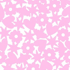 Trendy y2k print with neon pink symbols silhouettes. Hipster seamless pattern illustration