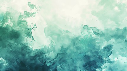 Blue and Green Watercolor Painting on White Background