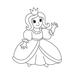 Princess Coloring Book. Royal Girl With Little Crown Vector Illustration