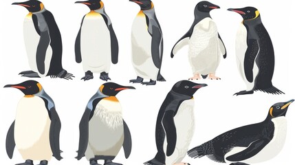 Seamless pattern showing illustrated penguins in different poses suitable for textile or wallpaper