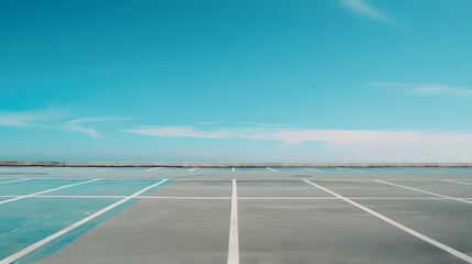 Empty parking lot on blue sky background : Generative AI