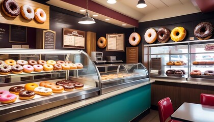 donuts with icing sugar and donuts at the bakery in the shop.