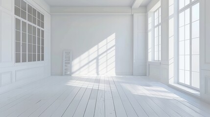 Obraz premium Empty Room With White Walls and Wooden Floors