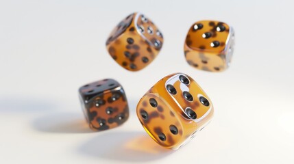 Two white six-sided dice sit isolated on a bright white background