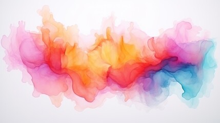 A vibrant abstract image featuring a flowing cloud of smoke in warm hues against a white backdrop,...