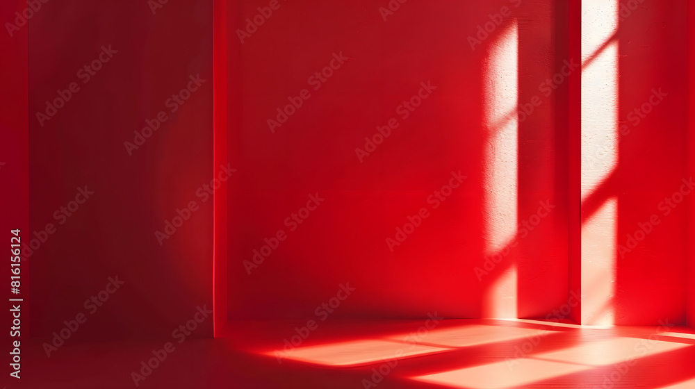 Poster Abstract red studio background for product presentation Backdrop with shadows of window for display product : Generative AI