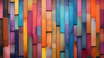 An image with an assorted collection of painted wooden blocks creating a colorful abstract pattern