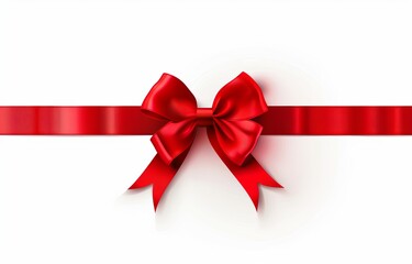 A bright red silky satin ribbon tied in a bow, set against a pure white background, symbolizing celebration and gifting