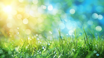 Obraz premium Lush Green Grass With Water Droplets
