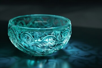 3D render of Explore the evolution of traditional Danish dishes over the centuries.,made of glass material with glowing patterns on its body