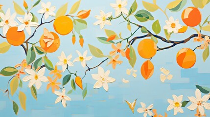 Bright Citrus Tree Digital Artwork