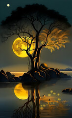 landscape with tree and moon