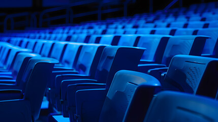 Fototapeta premium Empty blue seats in stadium : Generative AI