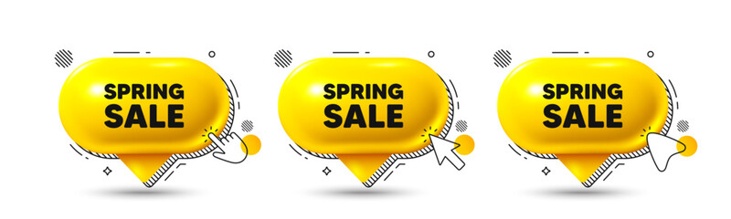 Chat speech bubble 3d icons. Spring Sale tag. Special offer price sign. Advertising Discounts symbol. Spring sale chat offer. Speech bubble banners. Text box balloon. Vector