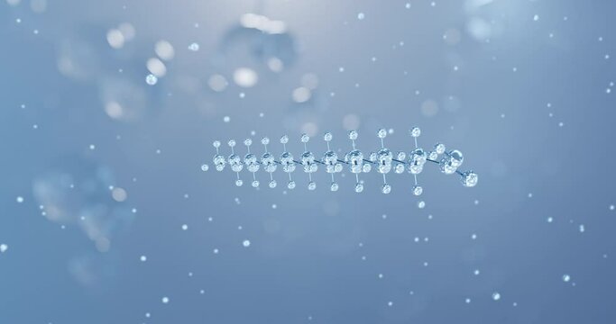 Arachidic acid, rotating 3D model of icosanoic acid, seamless looped video, molecular structure with selective focus