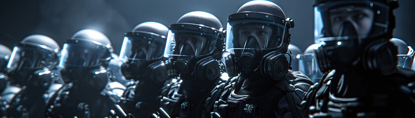Fototapeta premium Law Enforcement (Silver): Symbolizes the role of police in enforcing laws and maintaining public order at protests