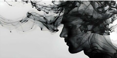 Ink Blot Art in High Resolution: A Man's Face for Mental Health Awareness. Concept Mental Health Awareness, Ink Blot Art, High Resolution, Man's Face