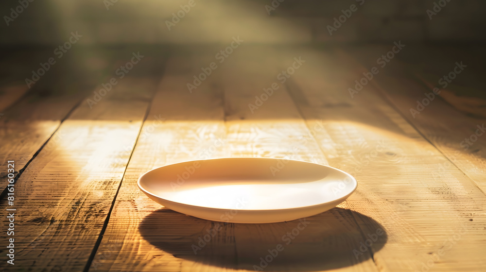 Leinwandbilder perspective view of empty light plate on wooden background empty space for your design : generative 